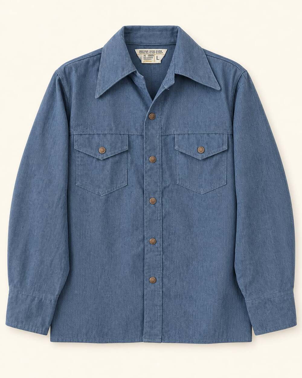 Vintage JCPenney Blue Ribbed Western Shirt Jacket 70s Style L